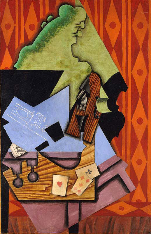 Violin and Playing Cards on a Table